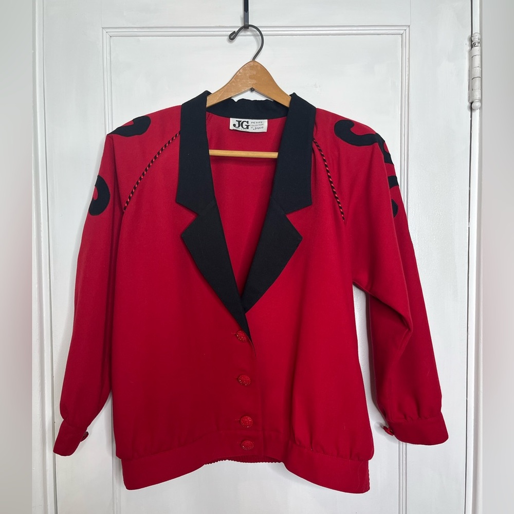 JG Collection Red Blazer with Black Contrast Lapel